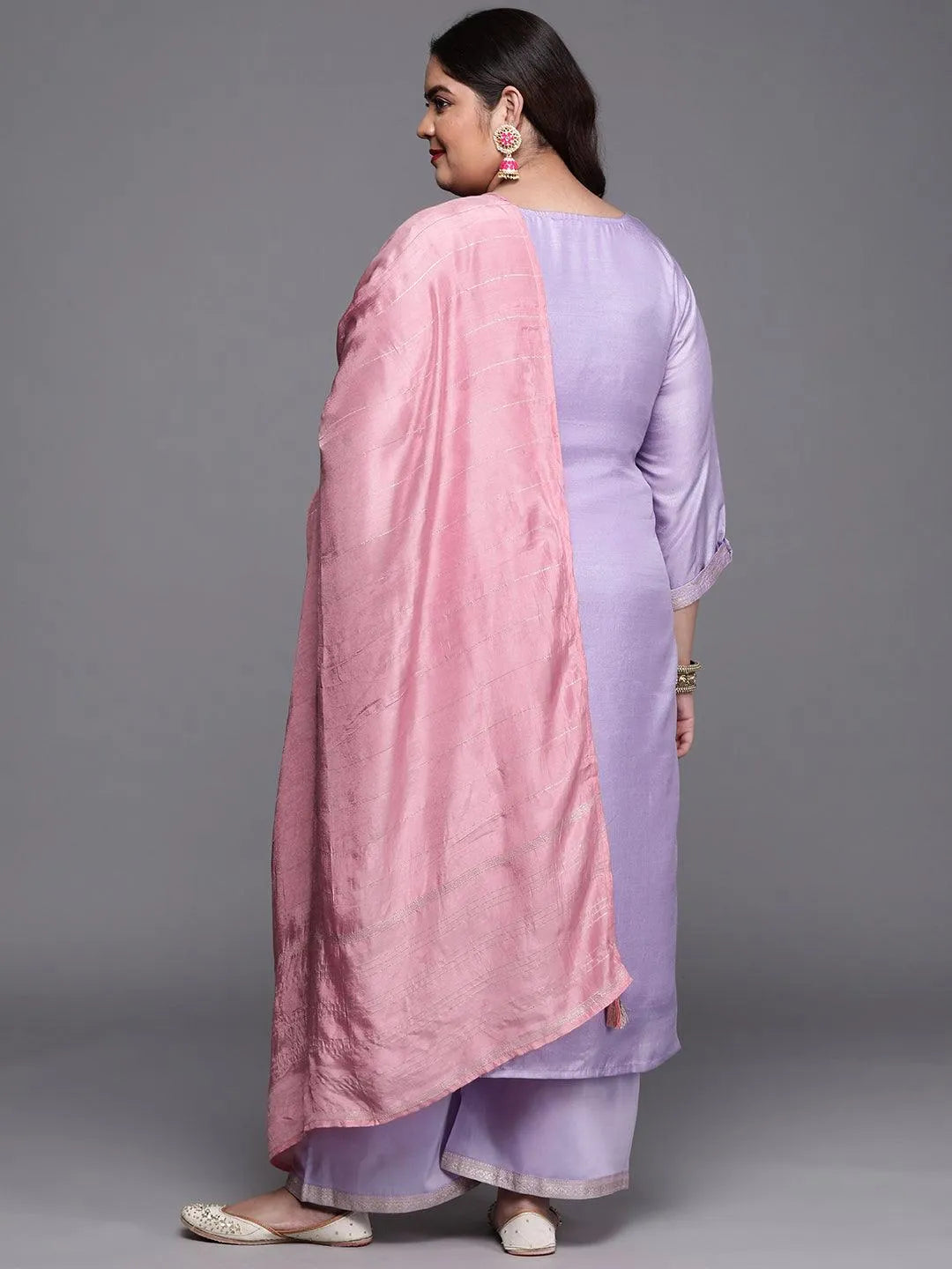 Plus Size Lavender Woven Design Silk Blend Suit Set - Libas