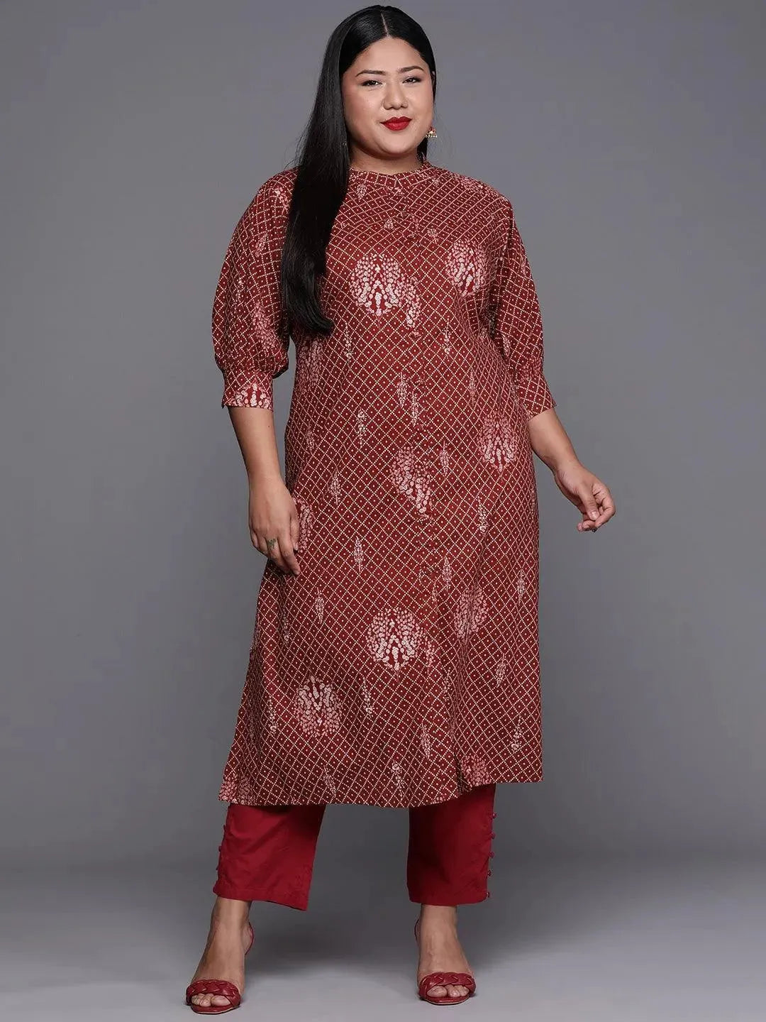 

Buy Plus Size Maroon Printed Cotton Kurta - 25004O- | Libas Ethnic Wear Online