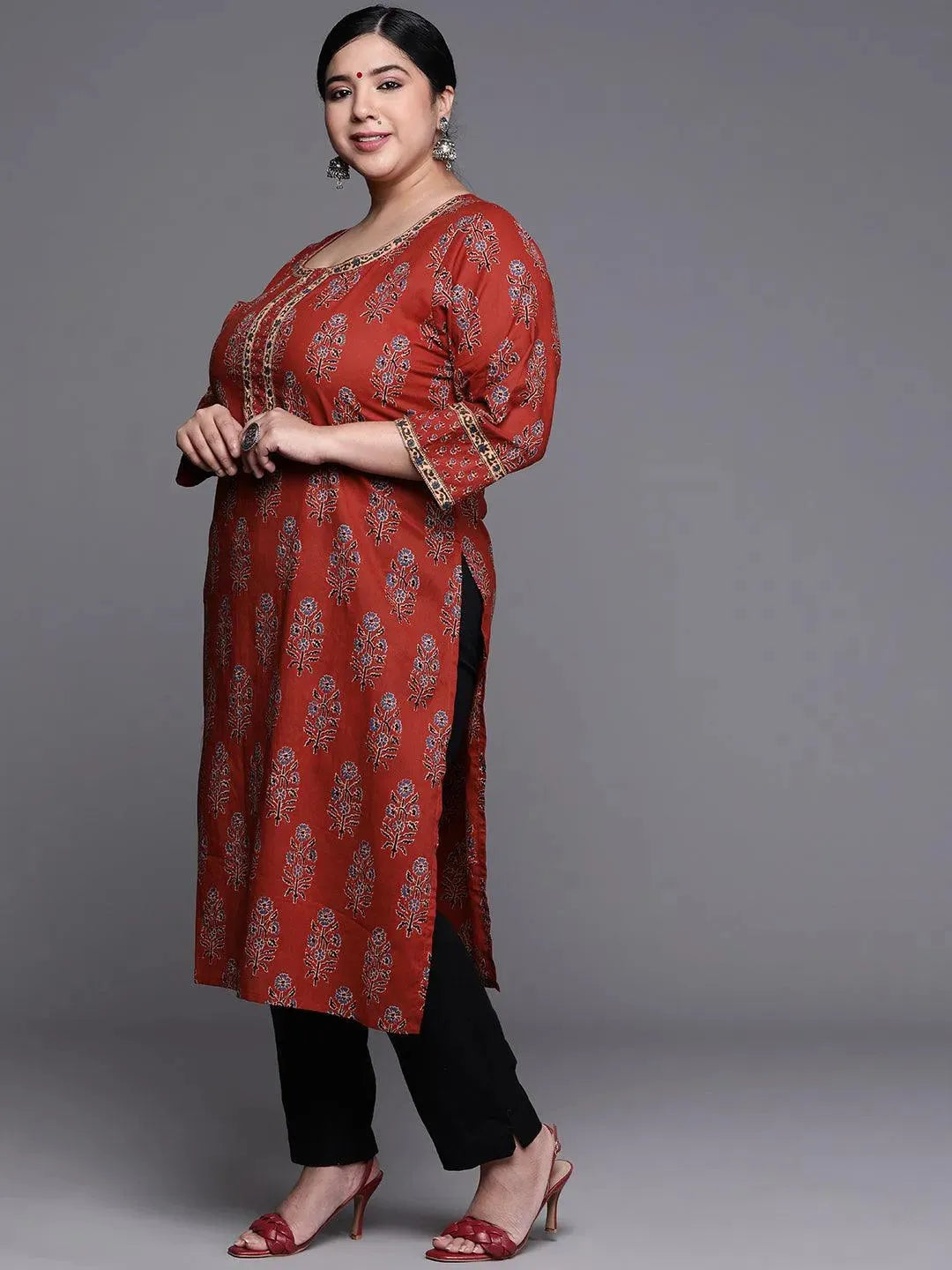 

Buy Plus Size Maroon Printed Cotton Kurta - 25019O- | Libas Ethnic Wear Online