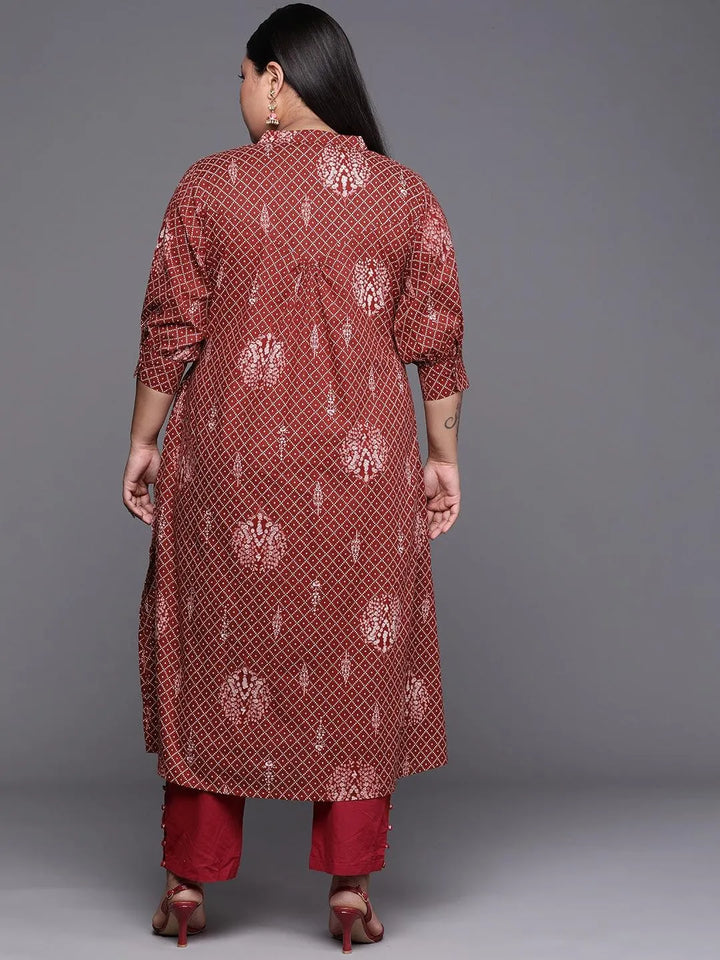 Plus Size Maroon Printed Cotton Kurta - Libas