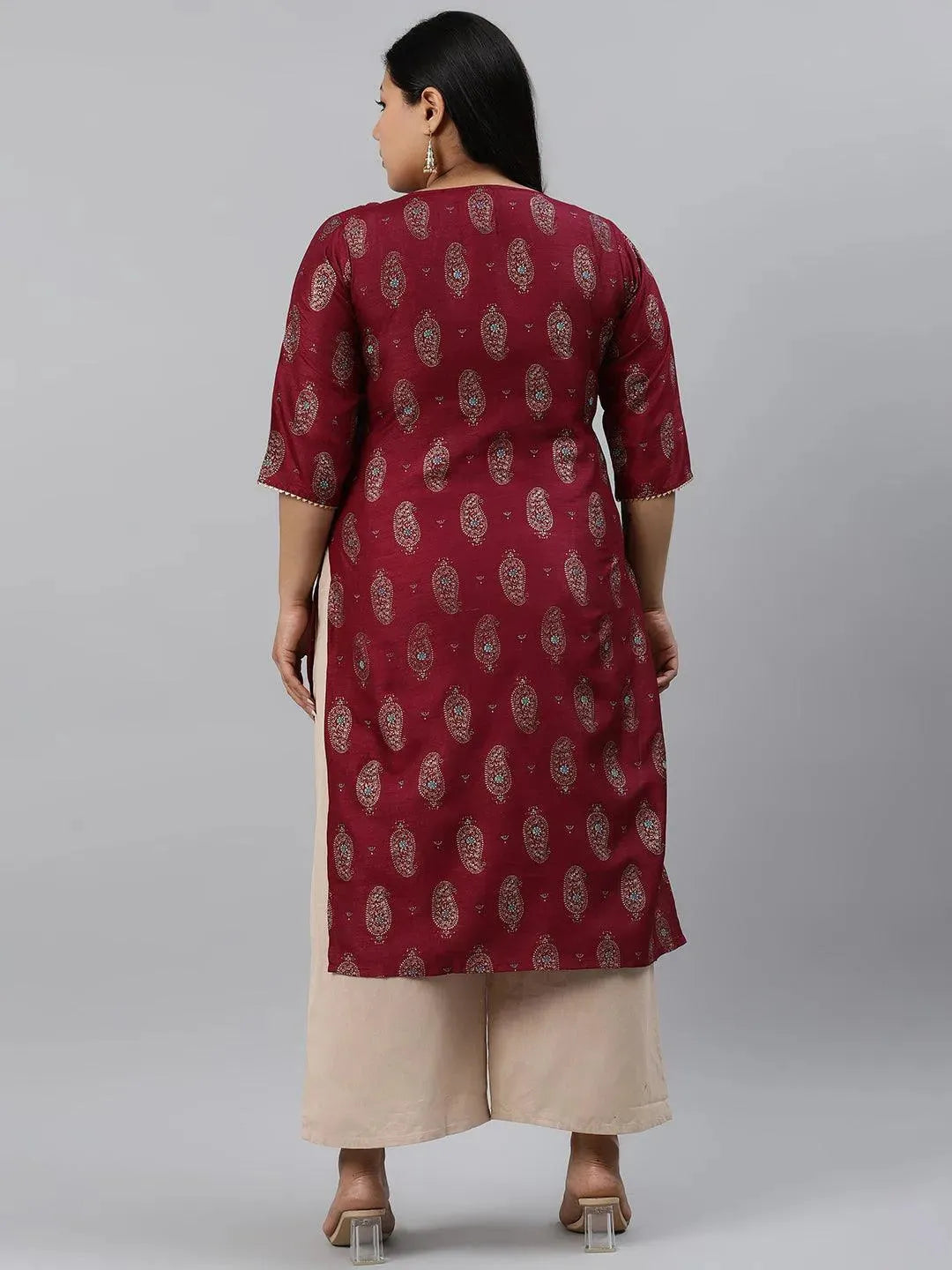 

Buy Plus Size Maroon Printed Silk Kurta - 11071-3XL | Libas Ethnic Wear Online