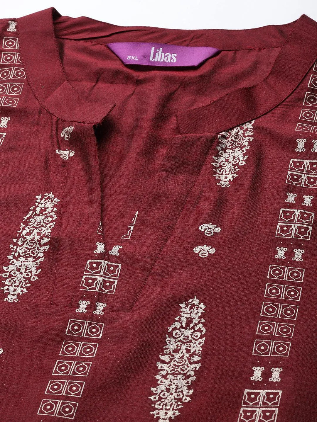 Plus Size Maroon Printed Silk Straight Kurta - Libas