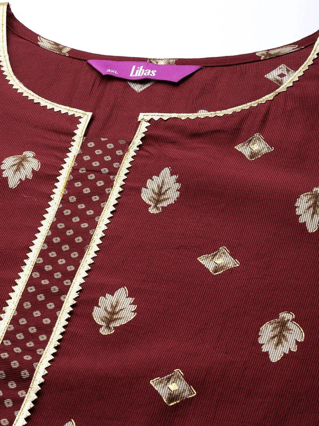 Plus Size Maroon Printed Silk Straight Kurta - Libas