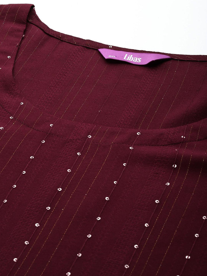 Plus Size Maroon Rayon Embroidered Straight Kurta - Libas