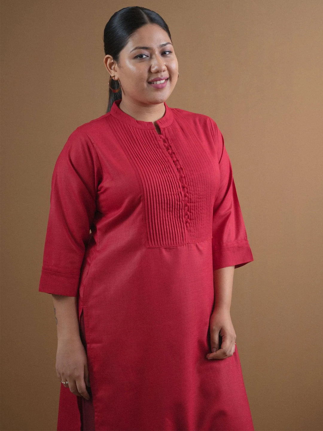 Plus Size Maroon Solid Cotton Kurta - Libas 