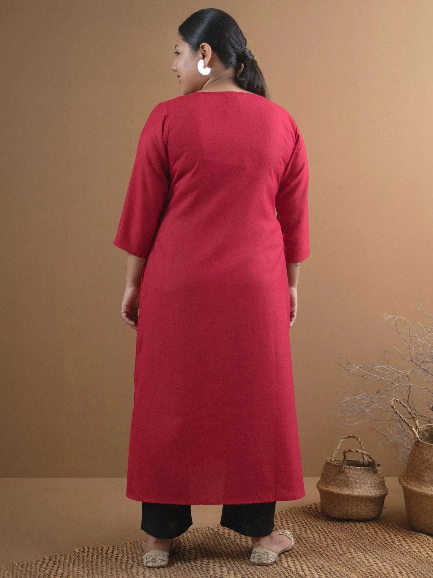 

Buy Plus Size Maroon Solid Cotton Kurta - 11001- | Libas Ethnic Wear Online