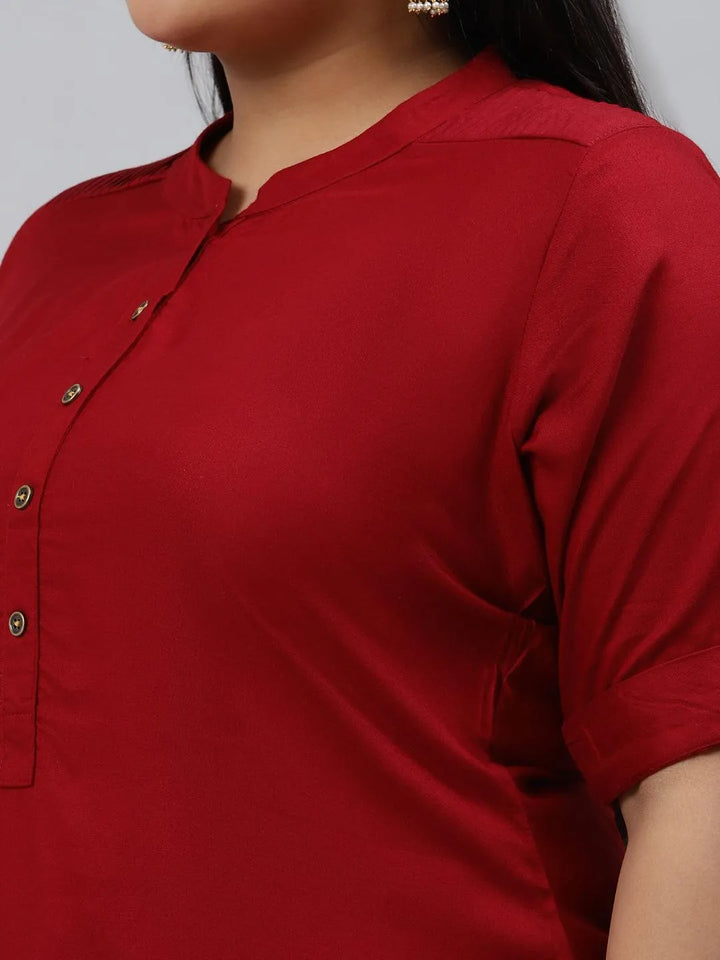 Plus Size Maroon Solid Rayon Kurta - Libas