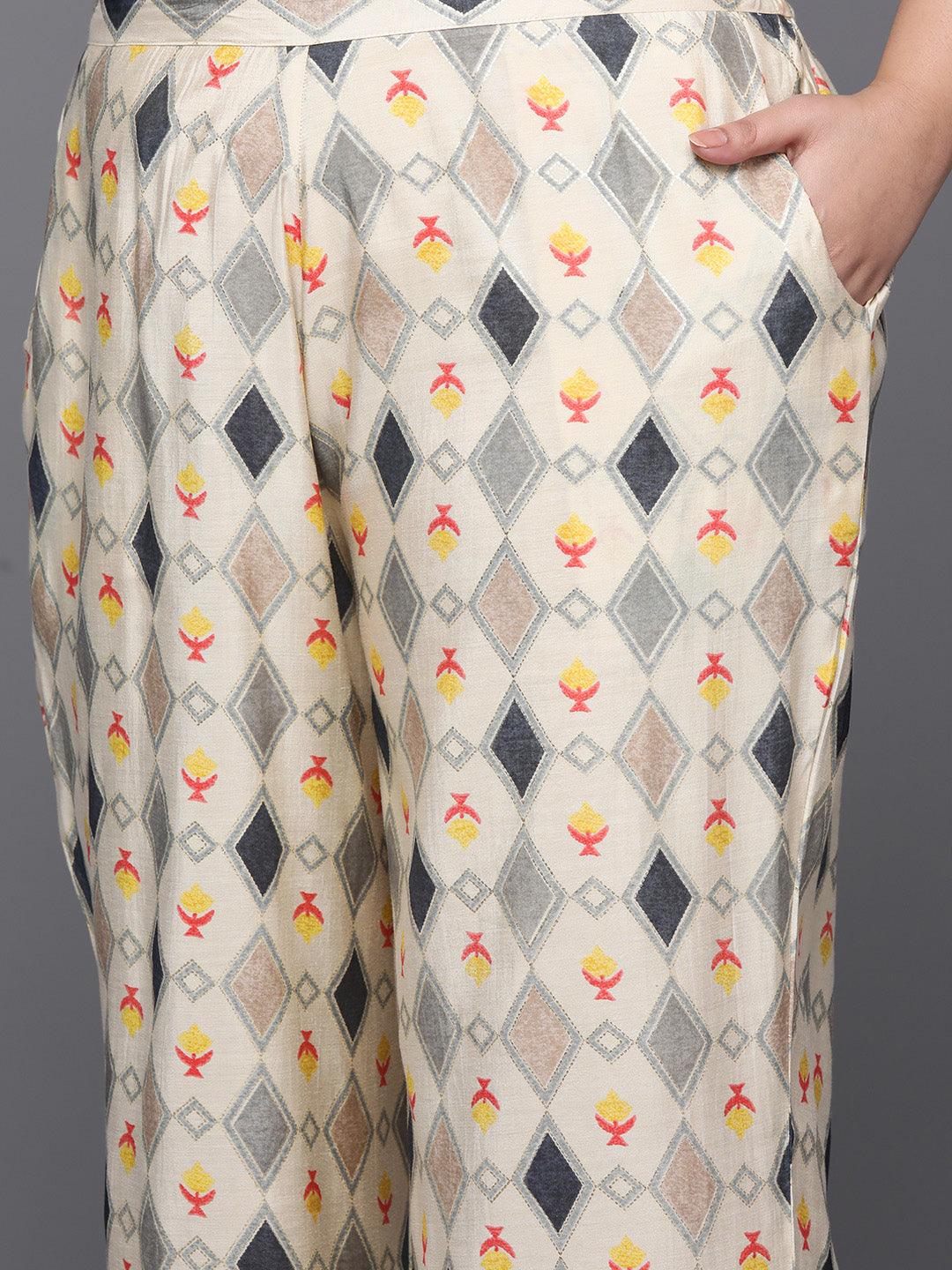 Plus Size Multi Printed Silk Blend Straight Kurta With Trousers & Dupatta - Libas