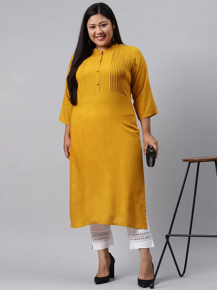 Plus Size Mustard Solid Rayon Kurta - Libas