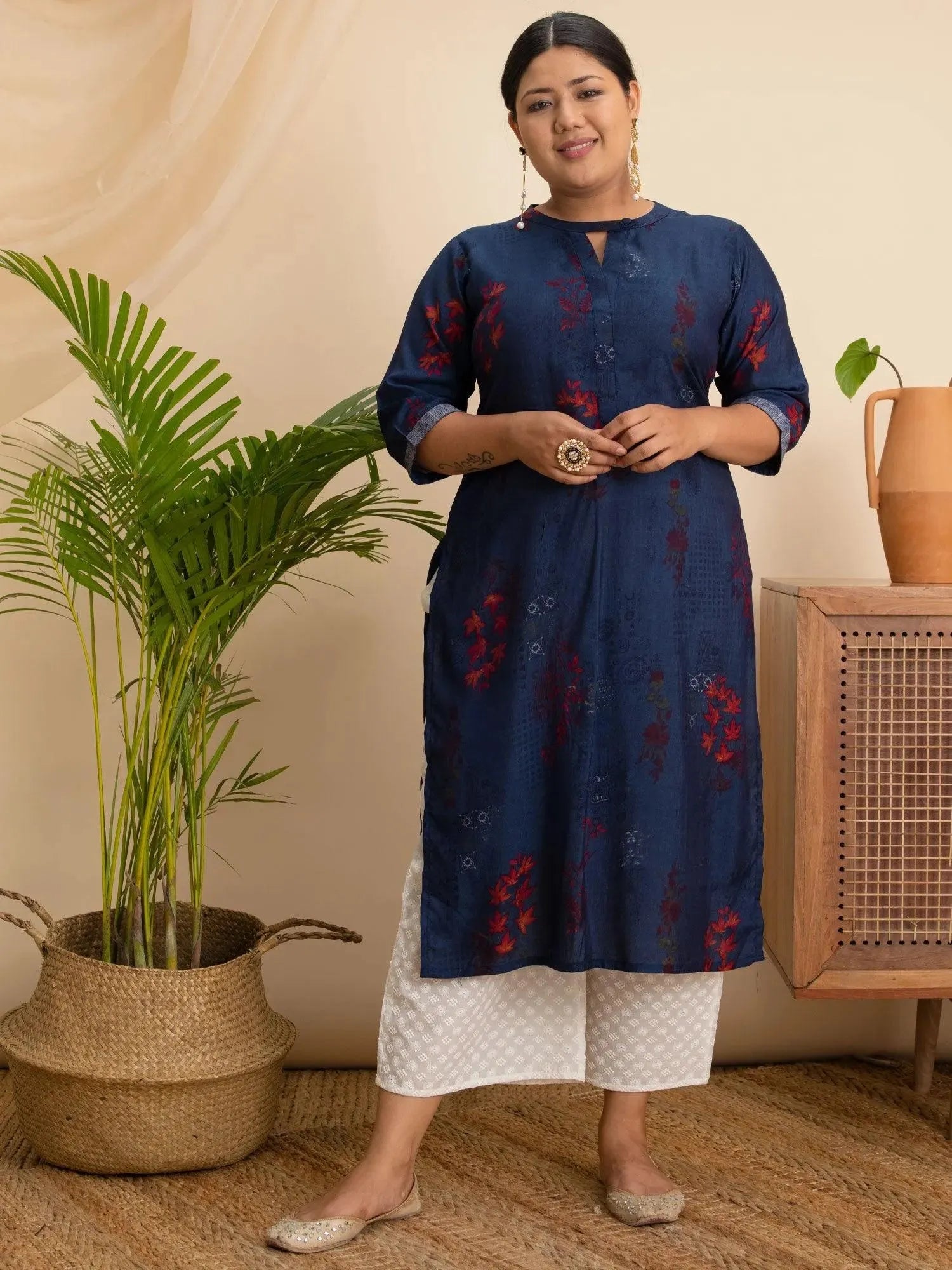 

Buy Plus Size Navy Blue Printed Rayon Kurta - 11052- | Libas Ethnic Wear Online