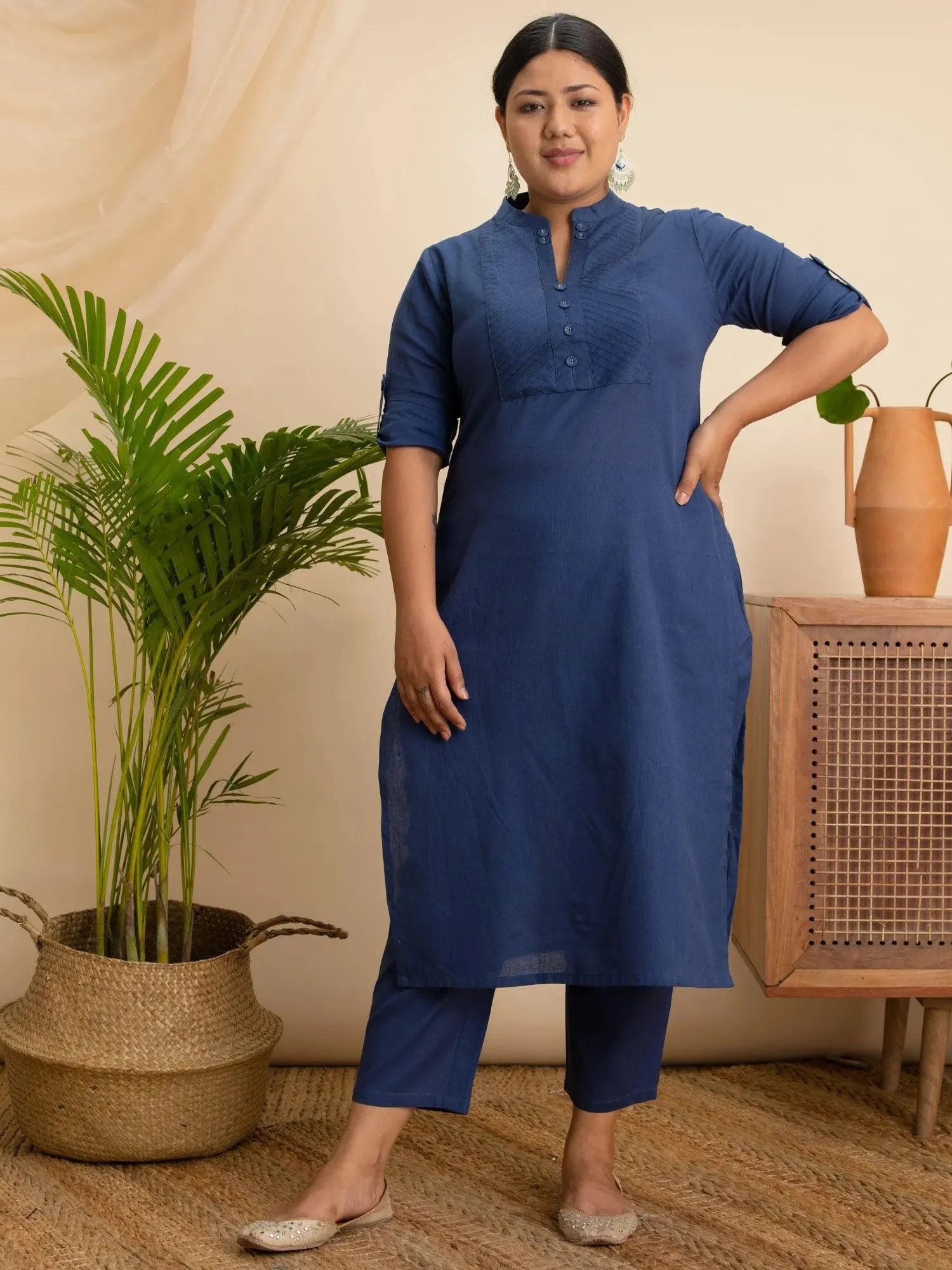 

Buy Plus Size Navy Blue Solid Cotton Kurta - 11078- | Libas Ethnic Wear Online