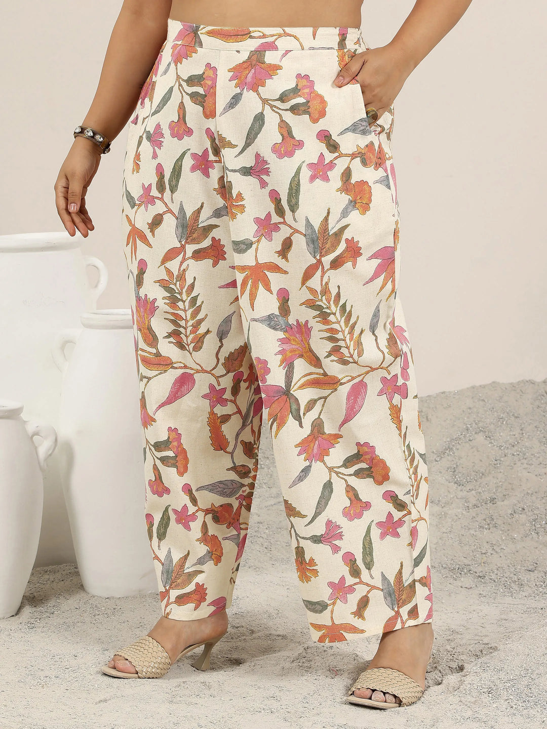  Plus Size Off White Printed Cotton Co-Ord Sets 