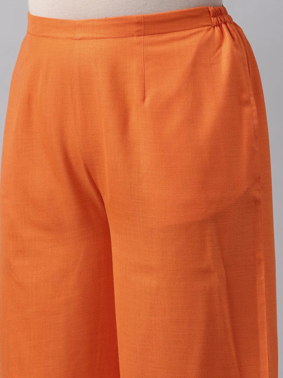 Plus Size Orange Solid Cotton Suit Set - Libas