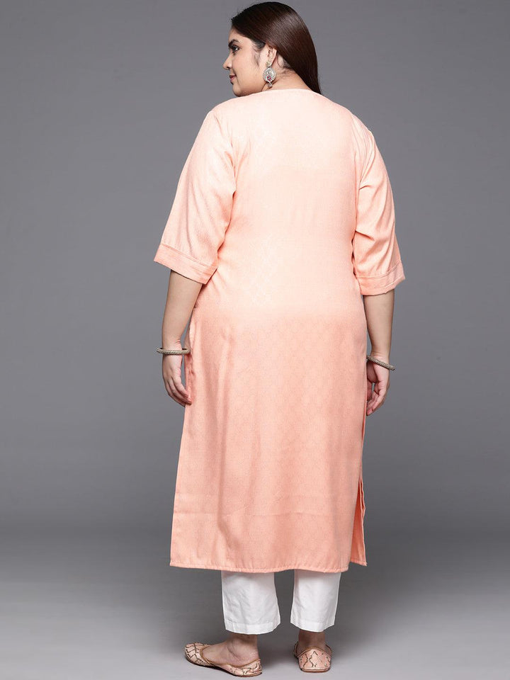 Plus Size Peach Printed Rayon Straight Kurta - Libas