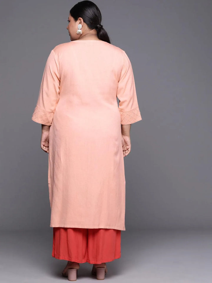 Plus Size Peach Solid Cotton Kurta - Libas