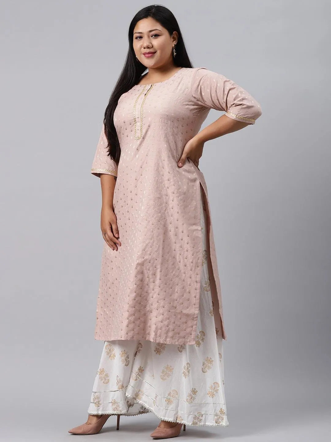 Plus Size Pink Chanderi Silk Kurta - Libas 