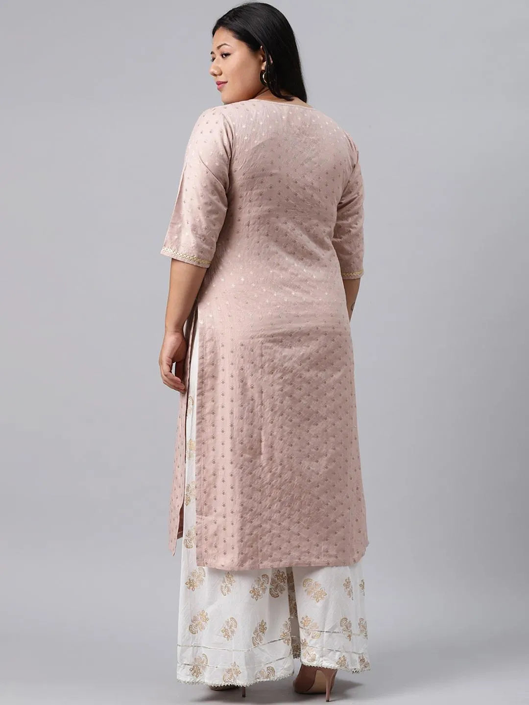 Plus Size Pink Chanderi Silk Kurta - Libas 