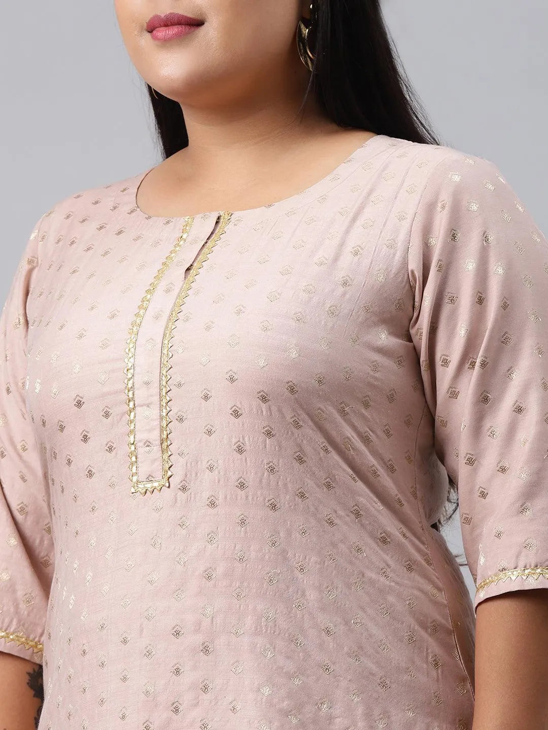 Plus Size Pink Chanderi Silk Kurta - Libas 