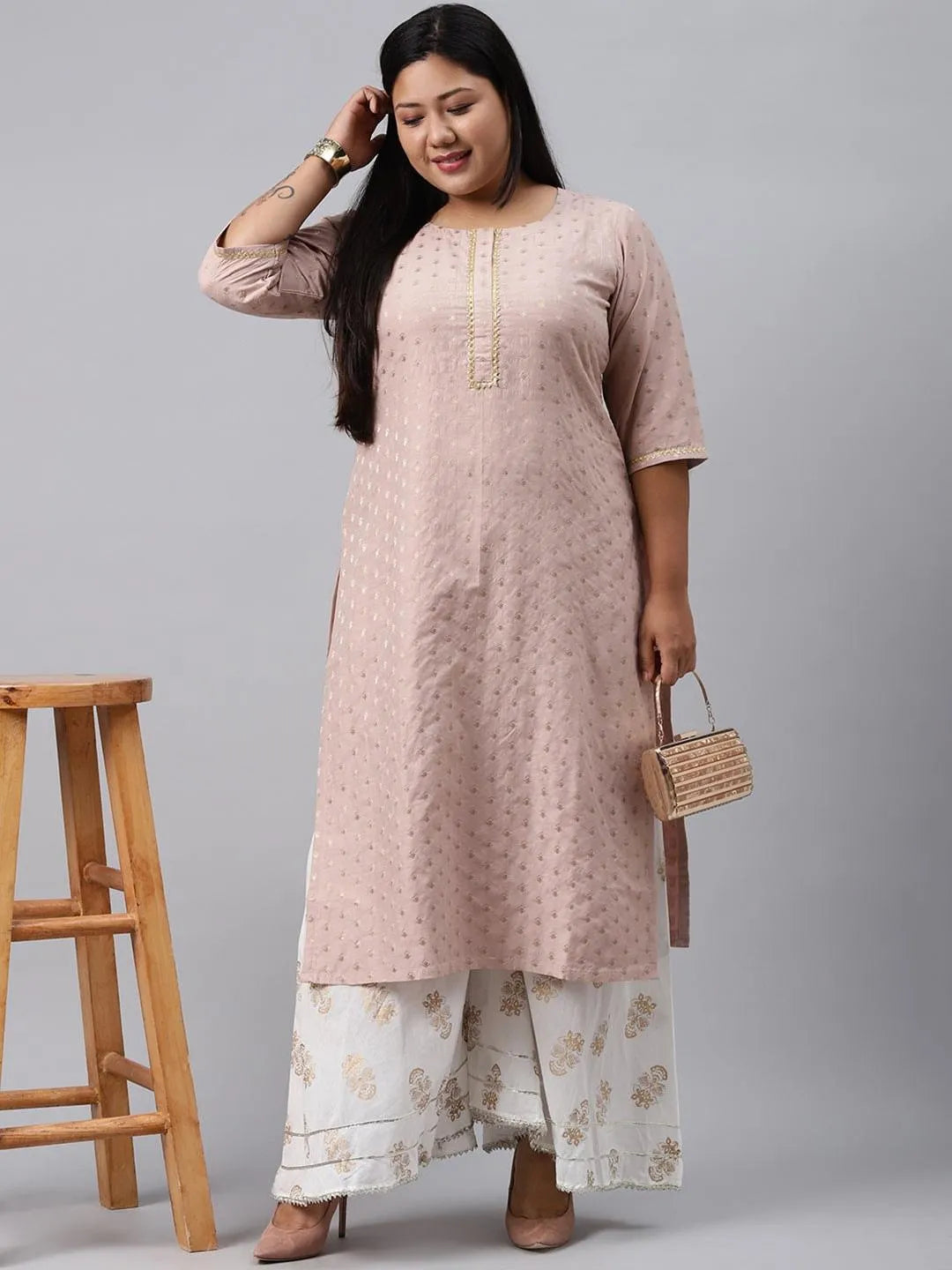 Plus Size Pink Chanderi Silk Kurta - Libas