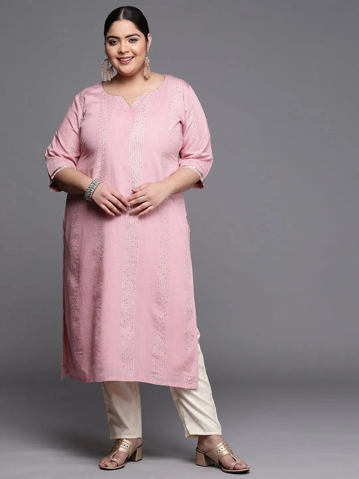 Plus Size Pink Embellished Chanderi Silk Kurta - Libas