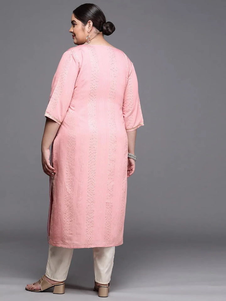 Plus Size Pink Embellished Chanderi Silk Kurta - Libas