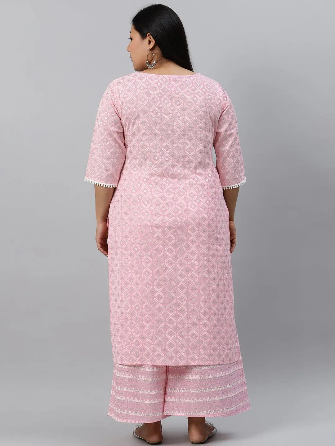 Plus Size Pink Printed Cotton Kurta - Libas 