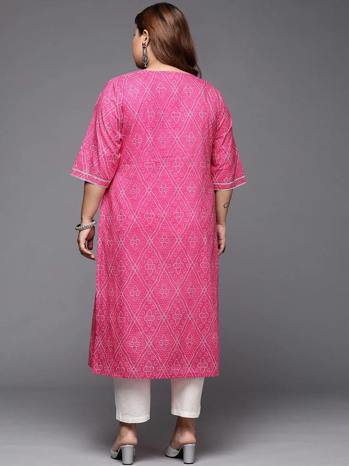 Plus Size Pink Printed Cotton Straight Kurta - Libas