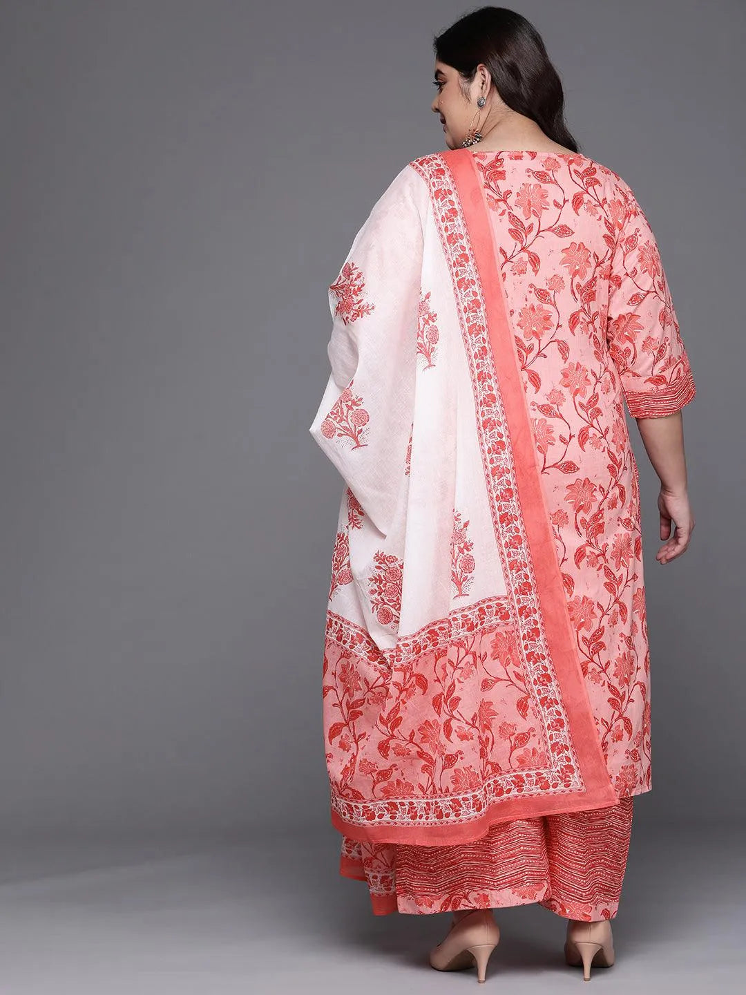 Plus Size Pink Printed Cotton Suit Set - Libas