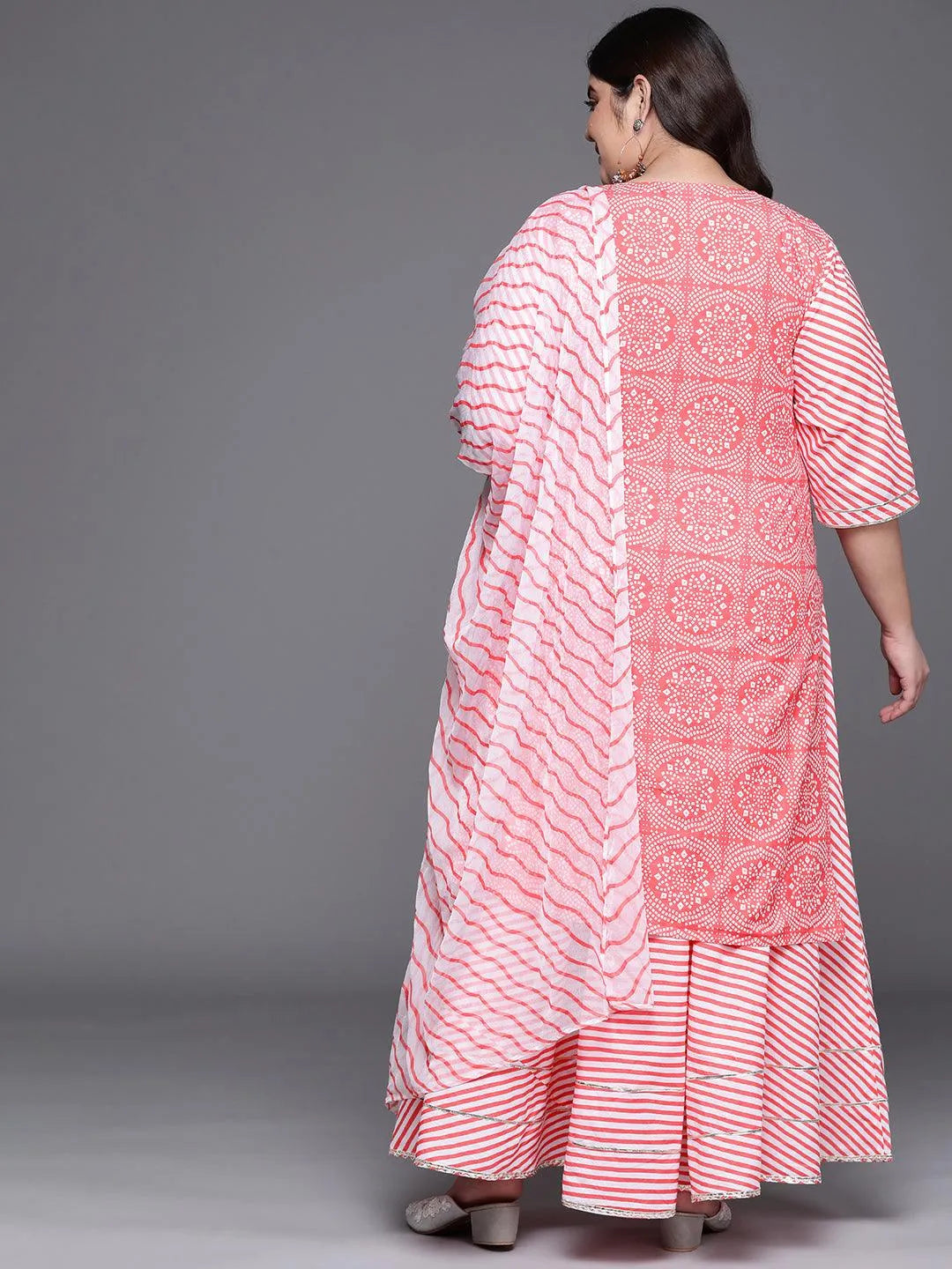 Plus Size Pink Printed Cotton Suit Set - Libas 