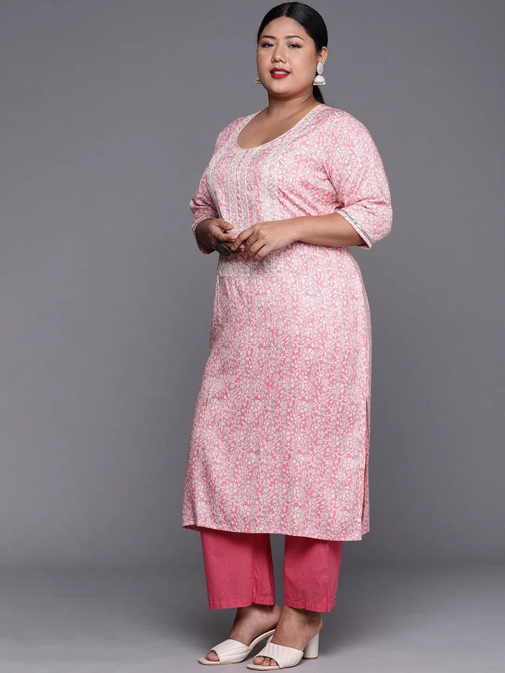 Plus Size Pink Yoke Design Rayon Kurta - Libas