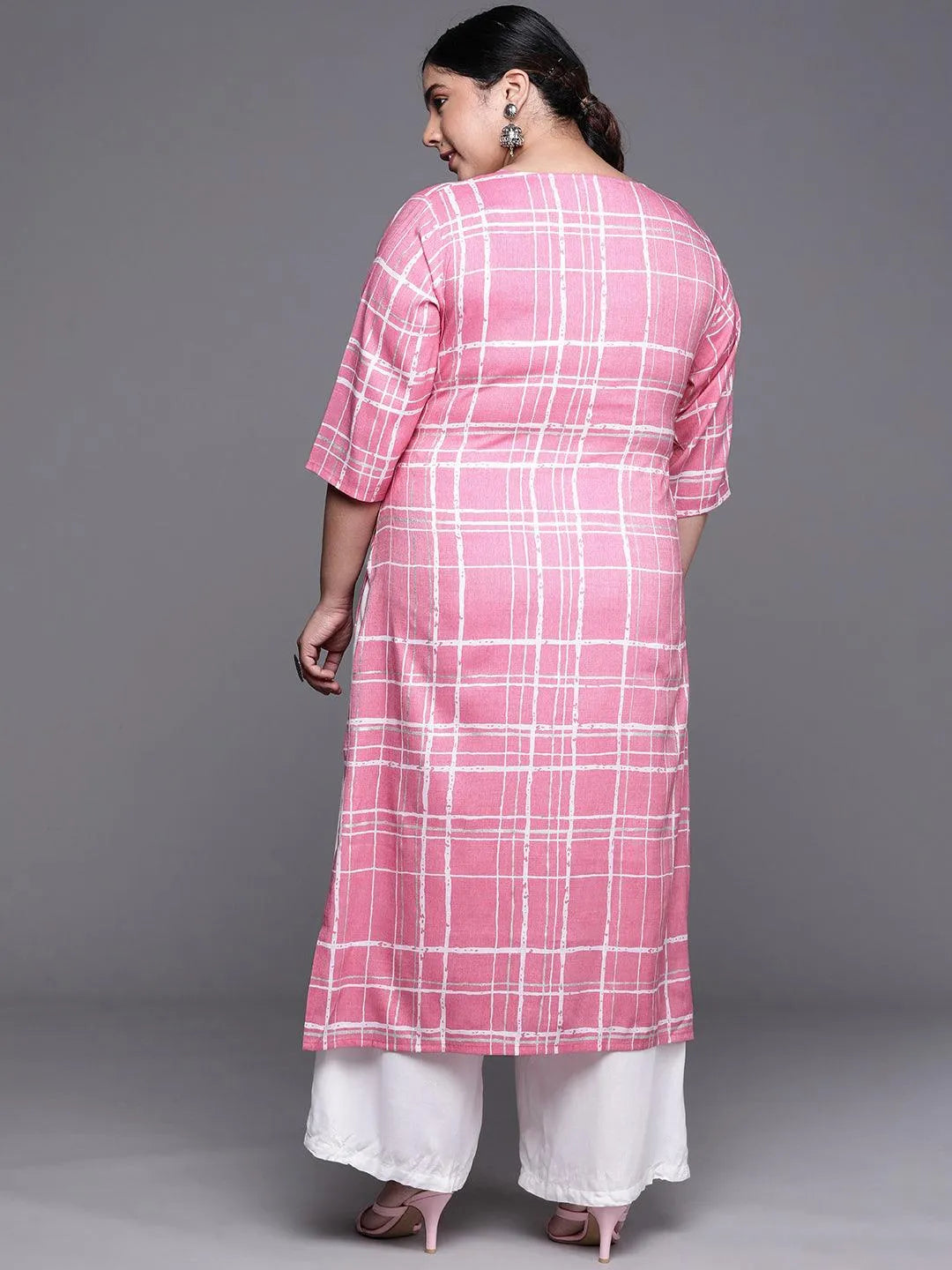 Plus Size Pink Printed Rayon Kurta - Libas 