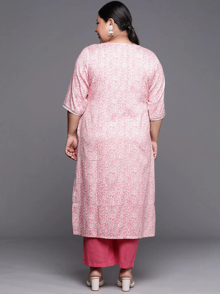 Plus Size Pink Yoke Design Rayon Kurta - Libas