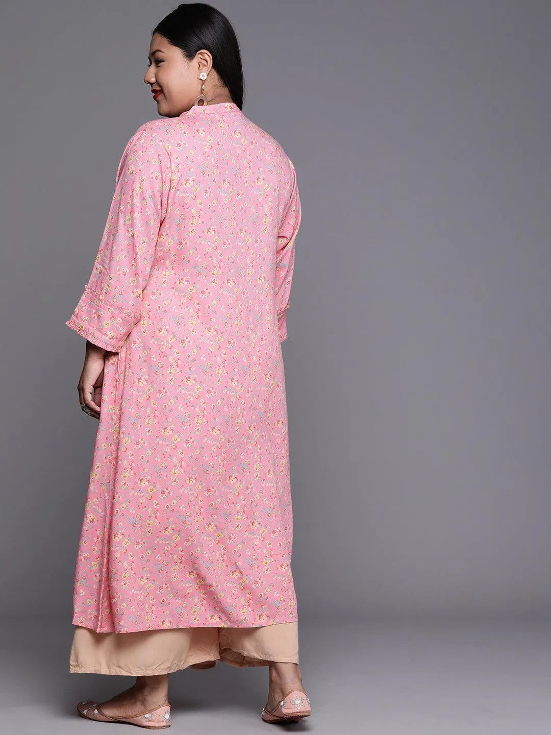 Plus Size Pink Printed Rayon Kurta - Libas