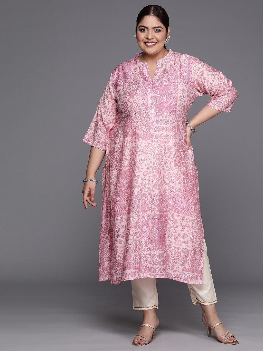 Buy Plus Size Pink Printed Silk Straight Kurta Online at Rs.759 | Libas
