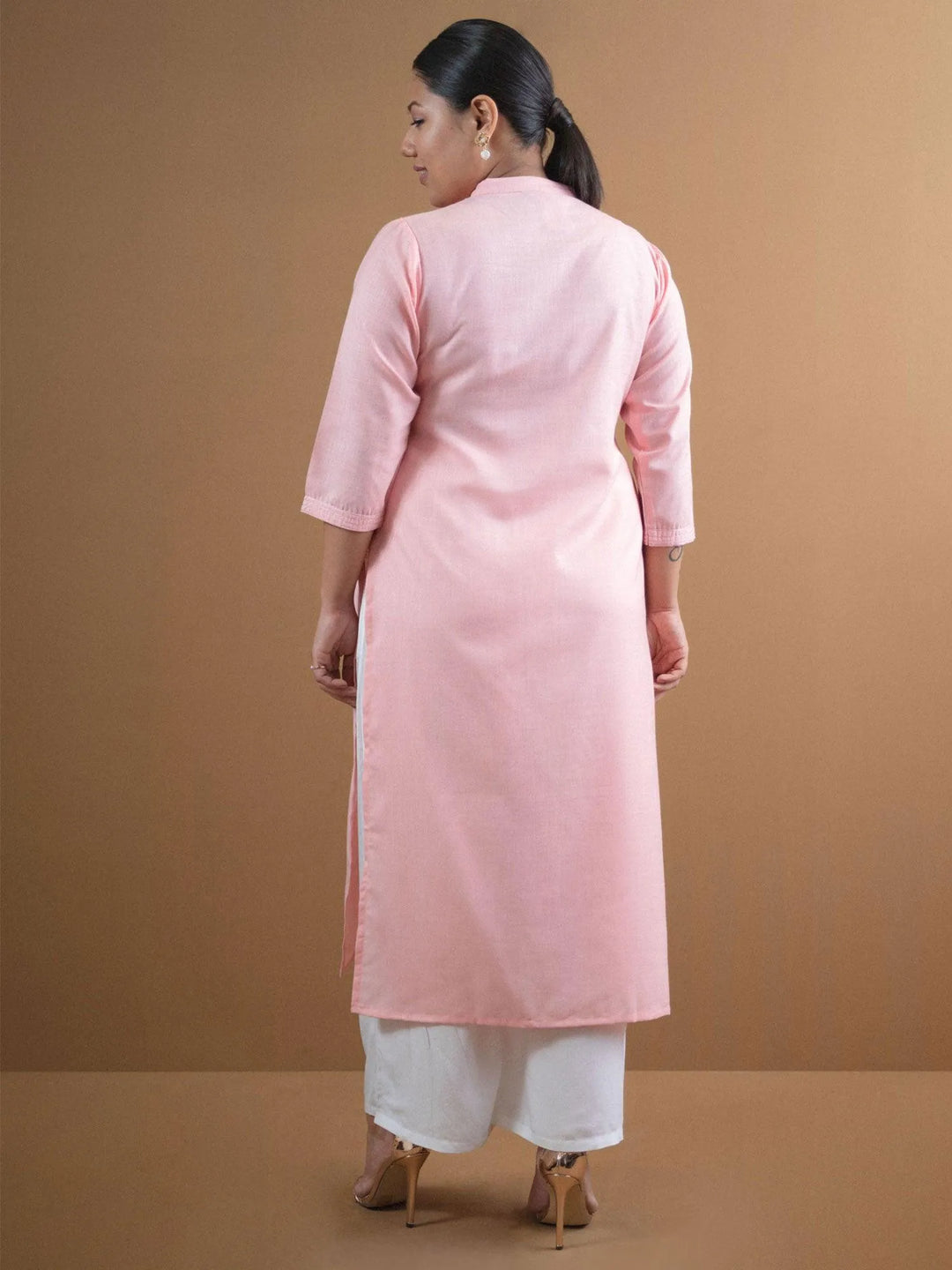 Plus Size Pink Solid Cotton Kurta - Libas 