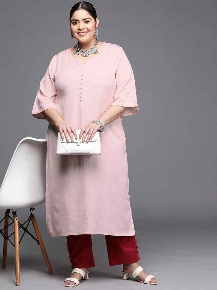 Plus Size Pink Solid Rayon Kurta - Libas