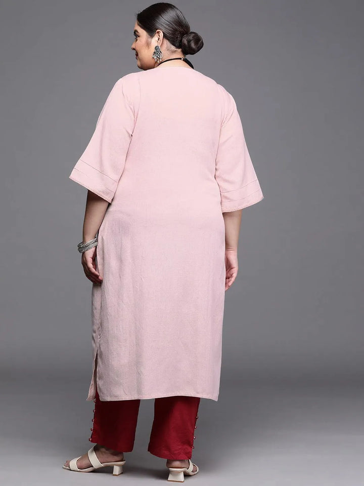 Plus Size Pink Solid Rayon Kurta - Libas