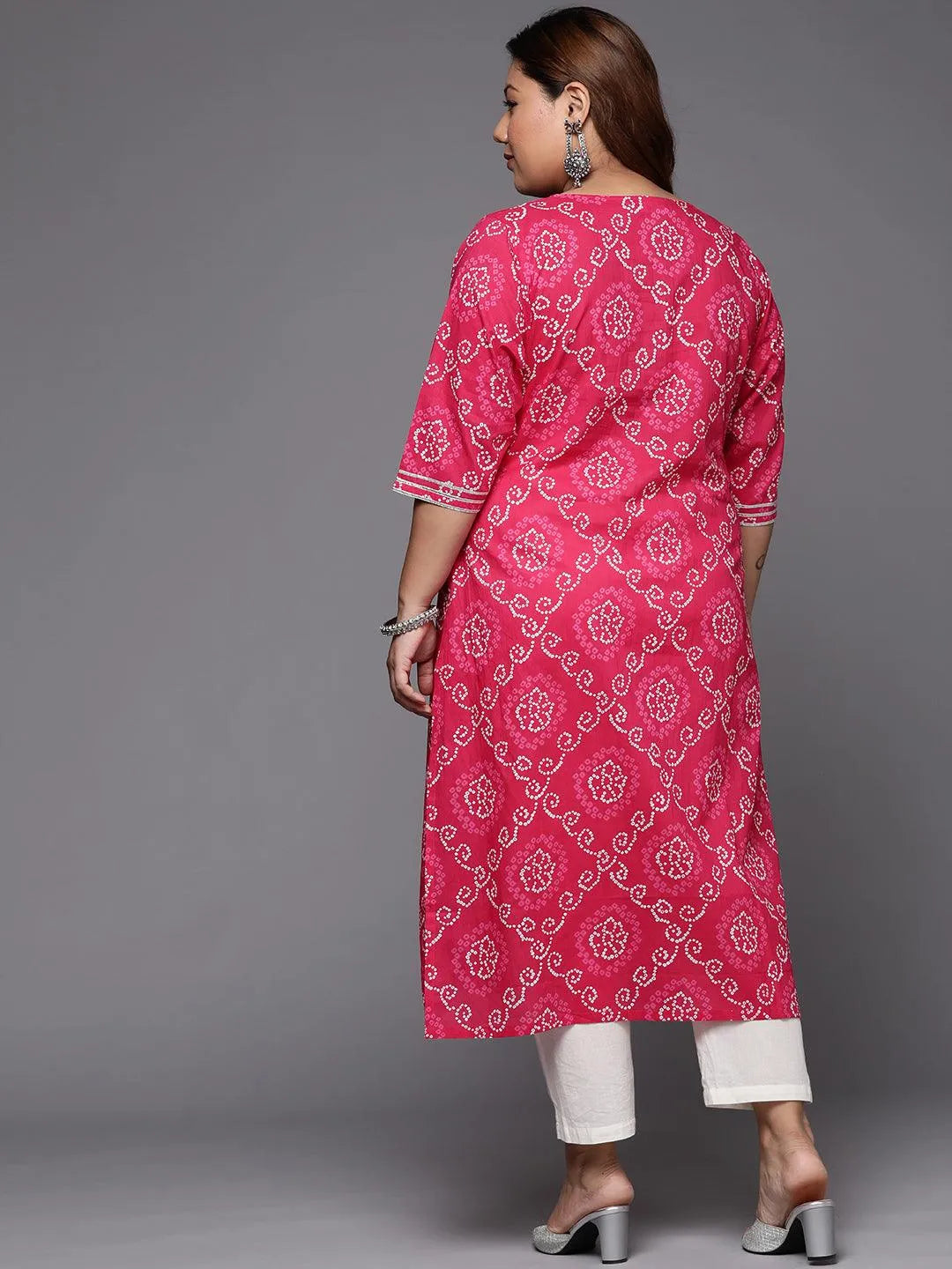 Plus Size Pink Yoke Design Cotton Straight Kurta - Libas