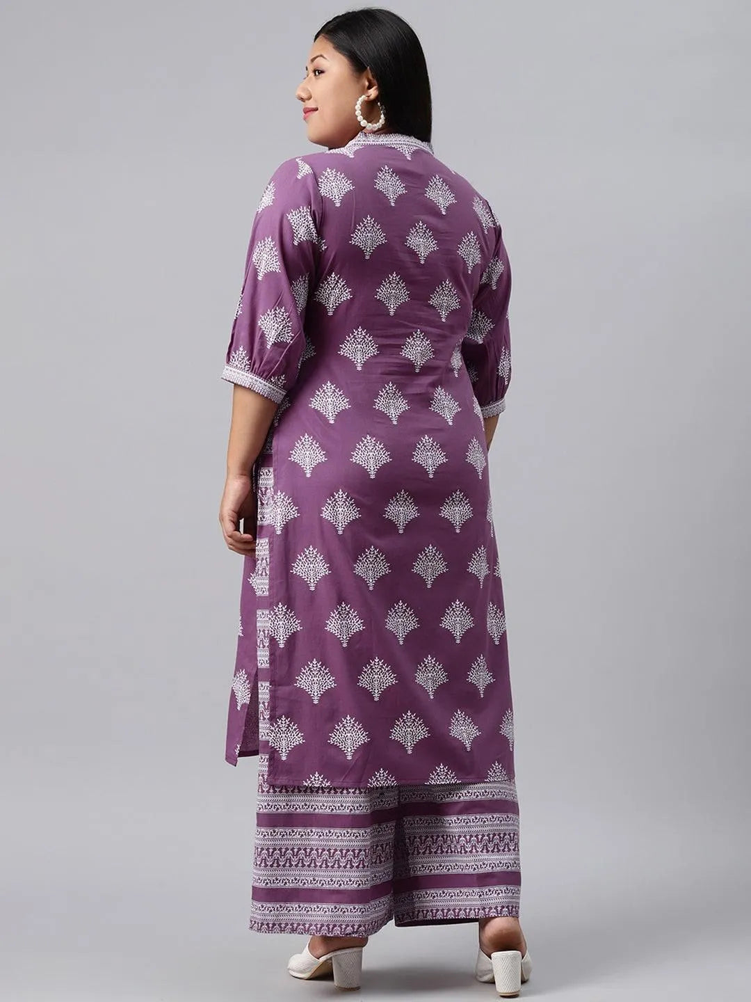 Plus Size Purple Printed Cotton Kurta - Libas