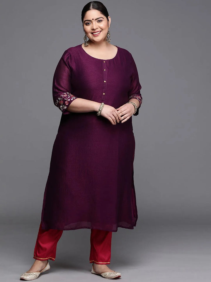 Plus Size Purple Solid Silk Kurta - Libas