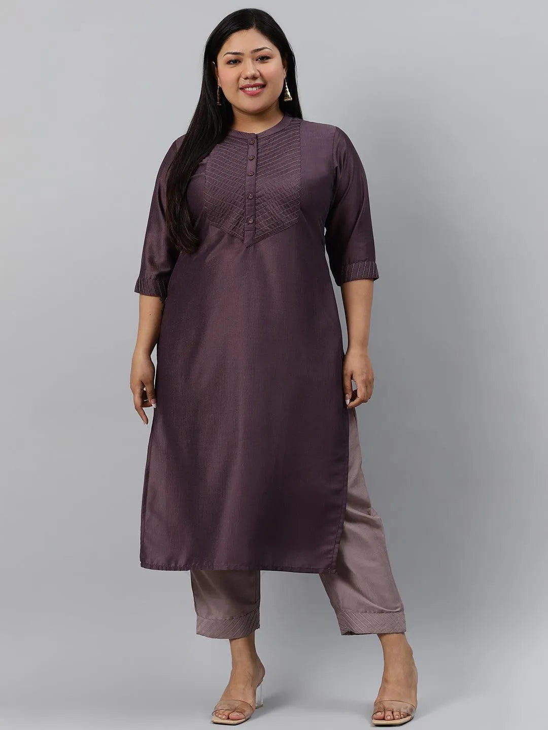 Plus Size Purple Solid Silk Kurta