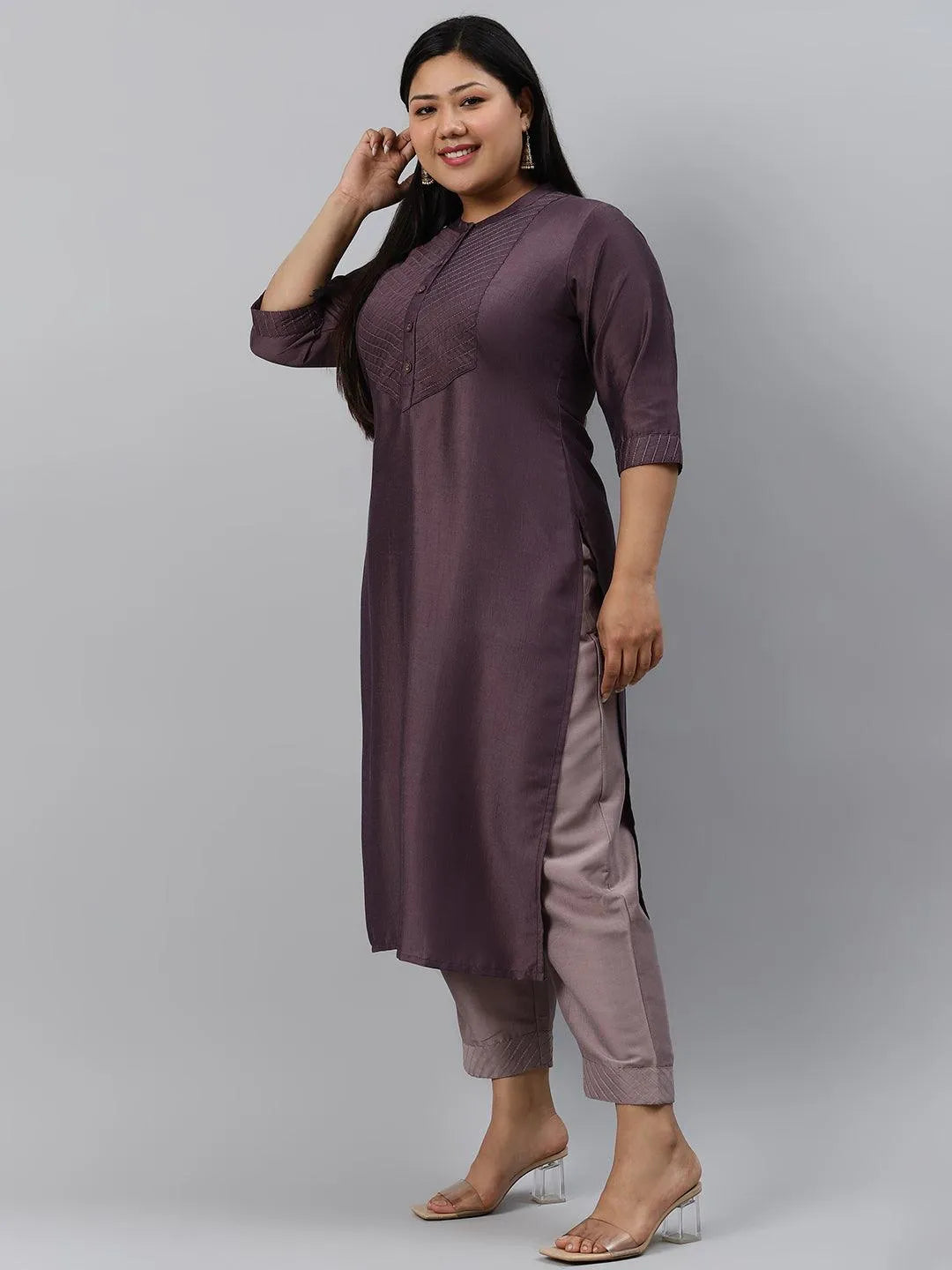 Plus Size Purple Solid Silk Kurta - Libas 