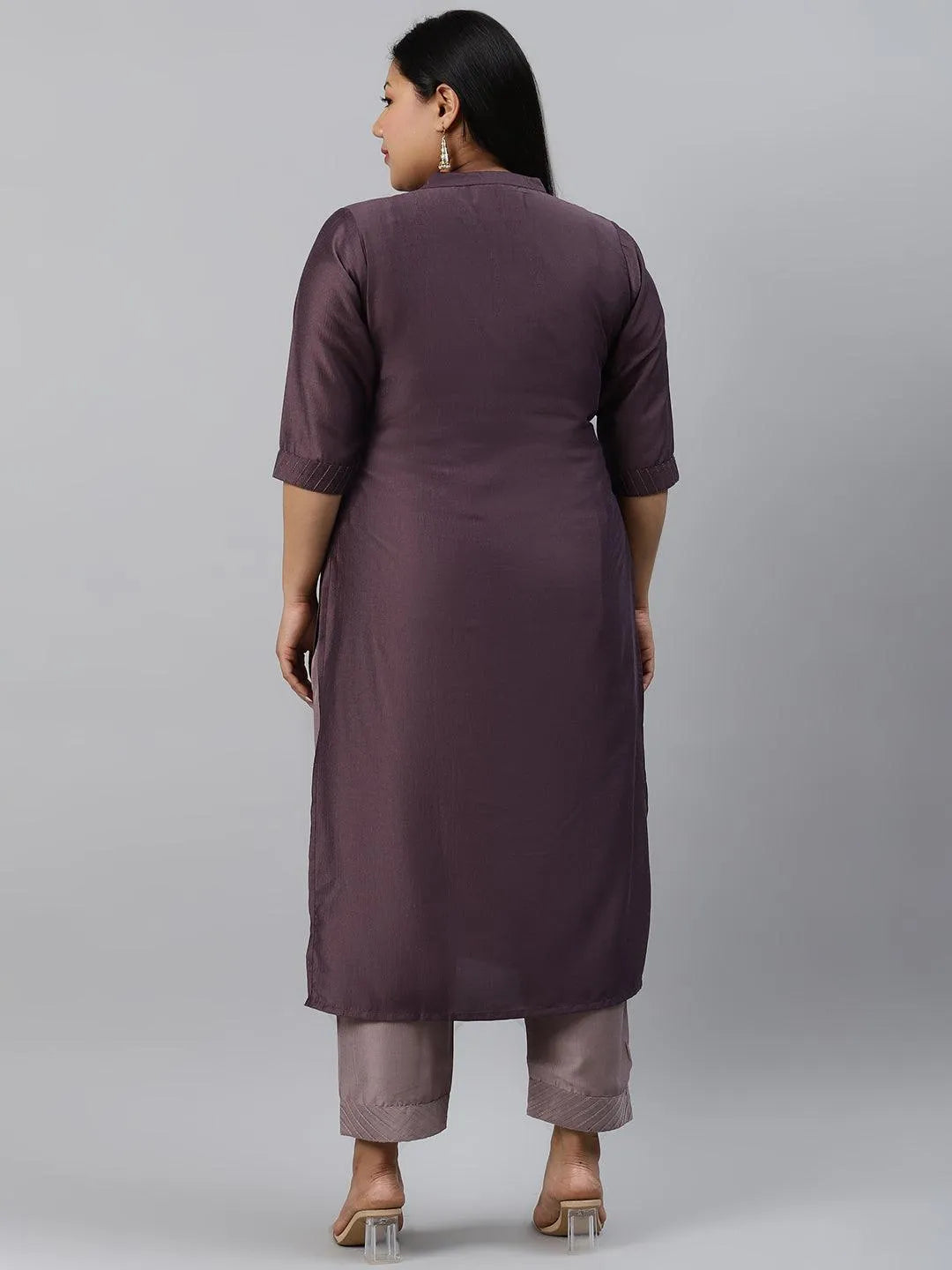 Plus Size Purple Solid Silk Kurta - Libas 