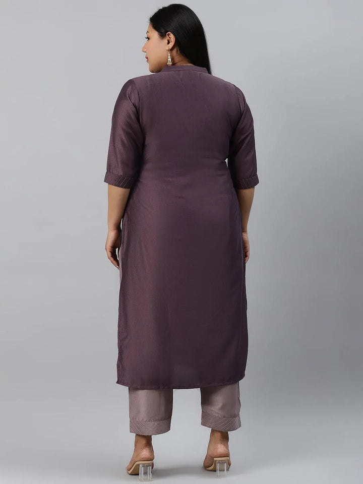 Plus Size Purple Solid Silk Kurta - Libas