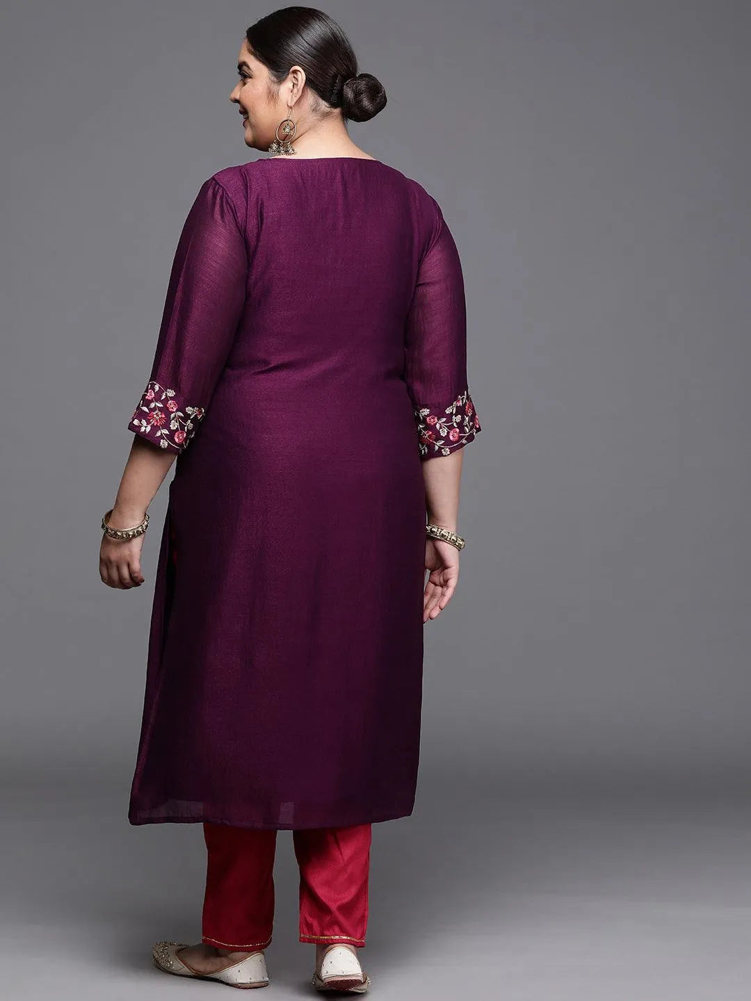 Plus Size Purple Solid Silk Kurta - Libas