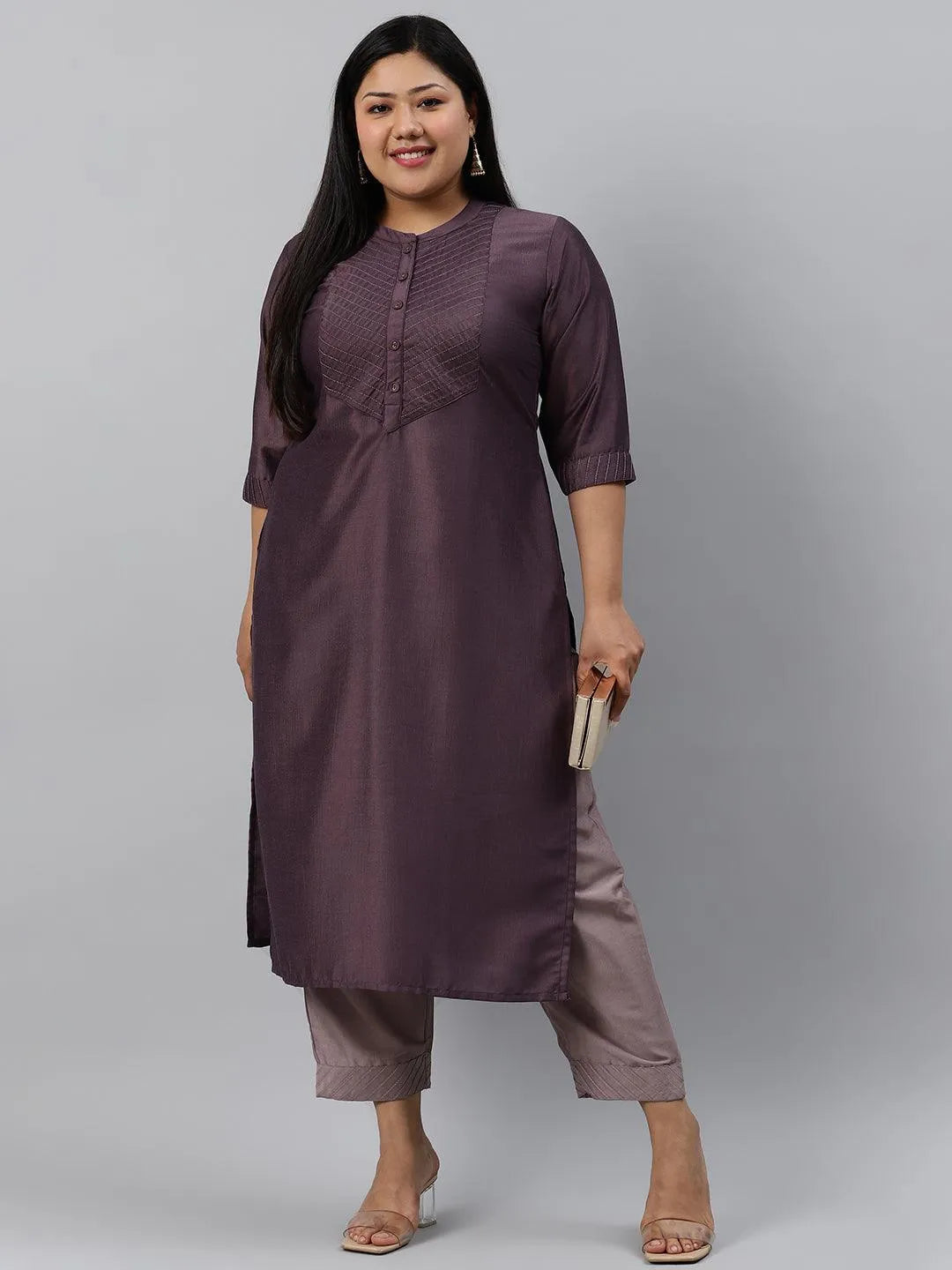 Plus Size Purple Solid Silk Kurta - Libas 