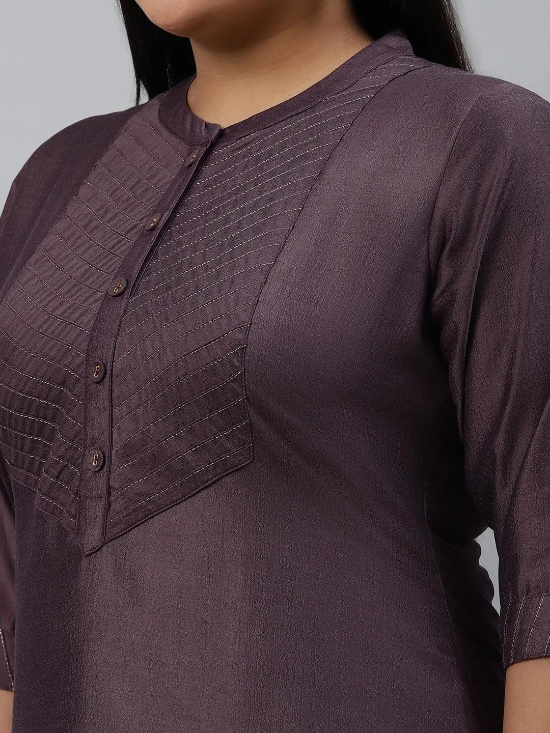 Plus Size Purple Solid Silk Kurta - Libas 