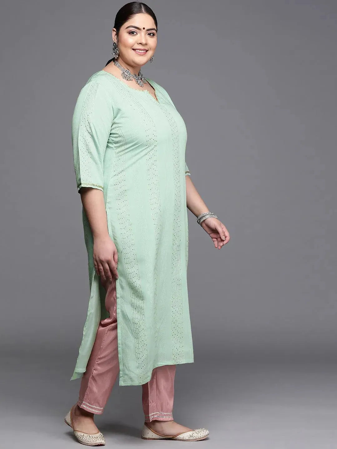 

Buy Plus Size Sea Green Embellished Chanderi Silk Kurta - 25084O-3XL | Libas Ethnic Wear Online