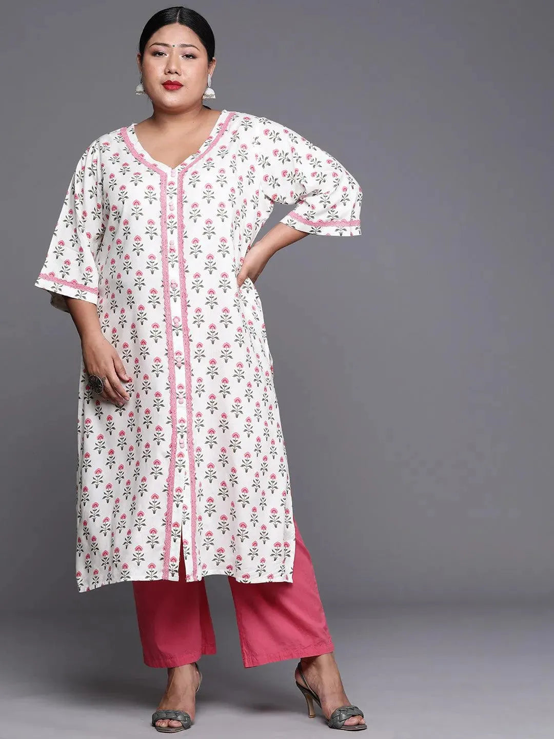 

Buy Plus Size White Printed Cotton Kurta - 25025O- | Libas Ethnic Wear Online