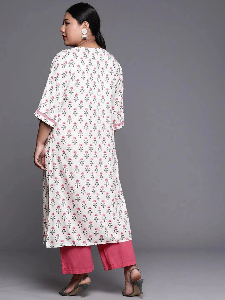 Plus Size White Printed Cotton Kurta - Libas